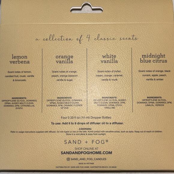 Sand + Fog Diffuser Oils Lemon Verbena Orange Vanilla White Midnight Blue Citrus - Picture 2 of 2